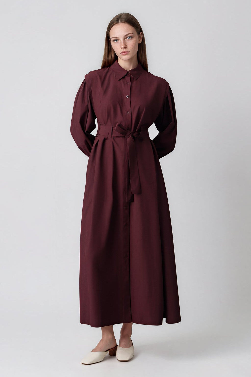 Maxi Hemdkleid mit Gürtel