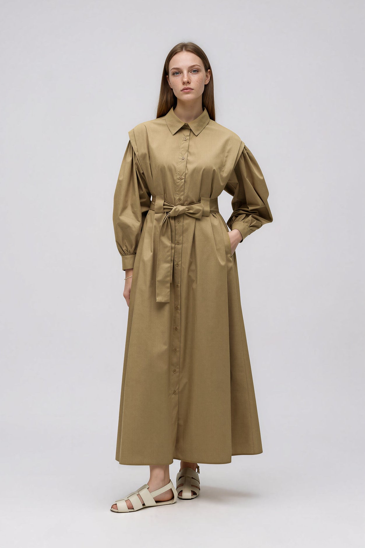 Maxi Hemdkleid mit Gürtel