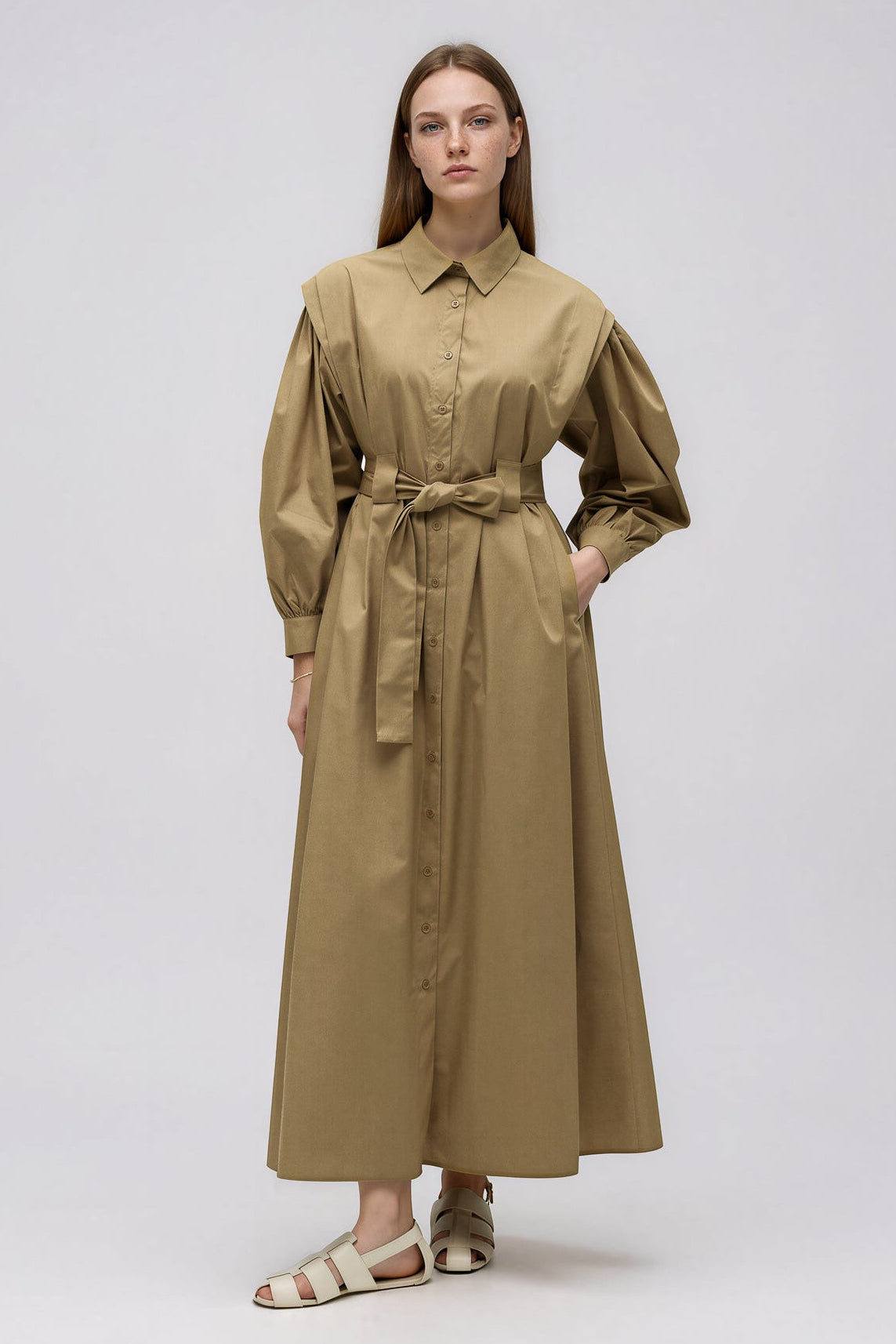 Maxi Hemdkleid mit Gürtel