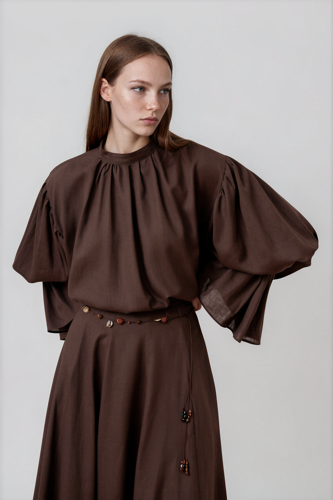 Leinenbluse mit Raffdetails